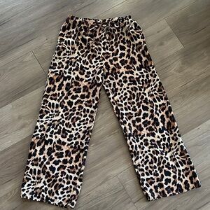 EE:SOME Los Angeles leopard print wide leg pants with elastic waist. Size L